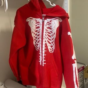Red full skeleton hoodie